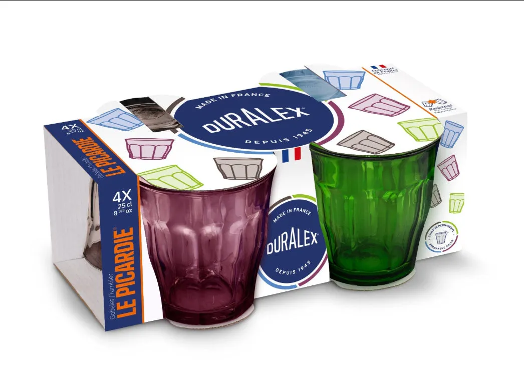 Mixed Color Glass Tumbler Set (Marine, Green, Plum, Grey) 8.375oz - Set of 4