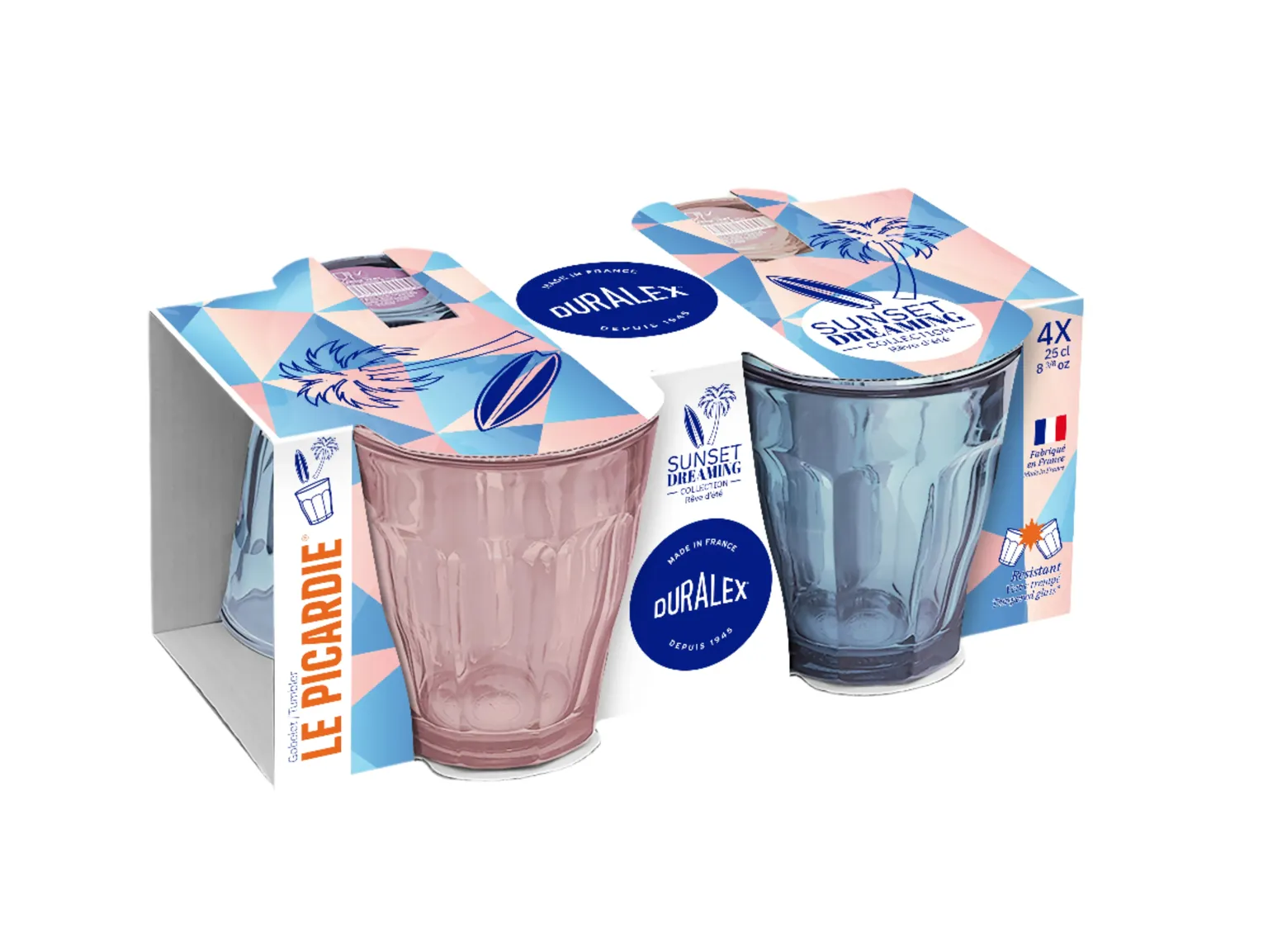 Mixed Color Glass Tumbler Set (Marine & Blush) 8.375oz - Set of 4